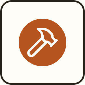 QuoteFrame app tile with a copper hammer mark