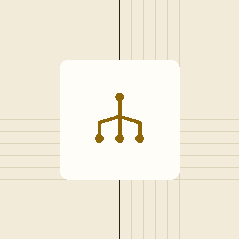 An amber three-way fork glyph on a cream plate over a cream graph-paper square
