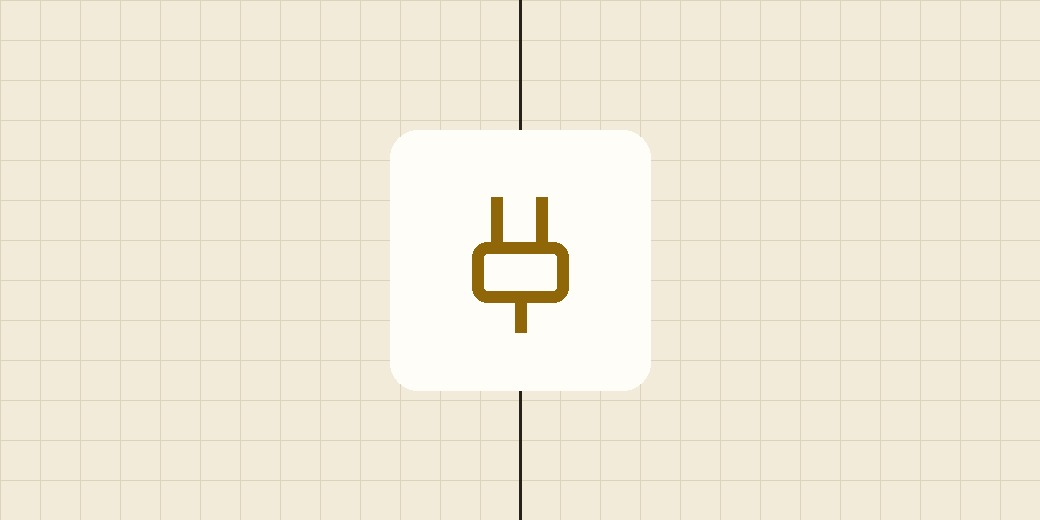 An amber plug glyph on a cream plate over a cream graph-paper field