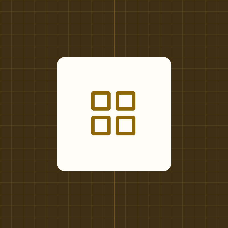 An amber four-tile grid glyph on a cream plate over a deep amber graph-paper square
